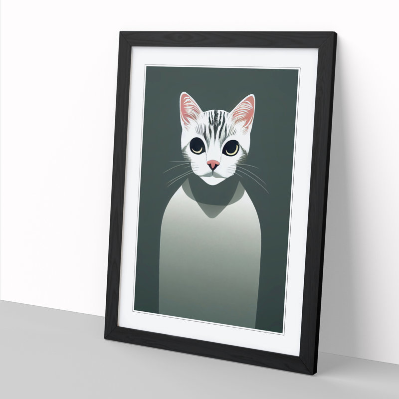 Cat Minimalism Vol.3 - Picture Frame Print, 34cm H x 25cm W x 2cm D, Walnut Framed