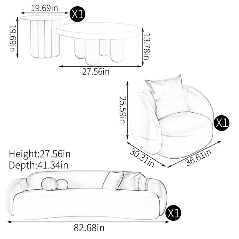 Simple curve two-colour sofa tea table combination