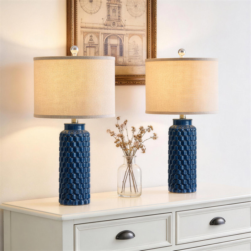 20.5" Modern Farmhouse Ceramic Table Lamp With 3-Way Dimmable Light for Bedroom Living Room, Blue