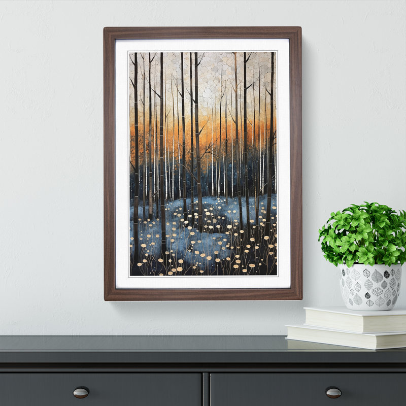 Winter Forest Contemporary - Single Picture Frame Print on Wood, 64cm H x 46cm W x 2cm D, Walnut