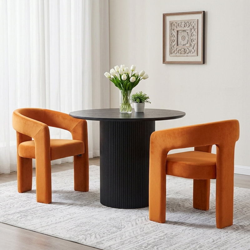 Modern Upholstered Barrel Dining Chairs, Orange Velvet