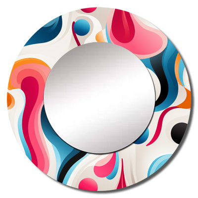 Motif tendance Popart rose et bleu - grand miroir mural géométrique, miroir décoratif rond moderne, impression d'art en métal