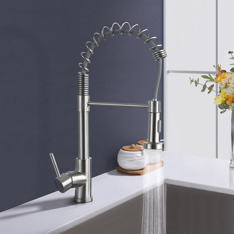 Topcraft Stainless Steel Single Handle Pull-Down Sprayer Kitchen Sink Faucet with 360° Swivel Spout, Brushed Nickel