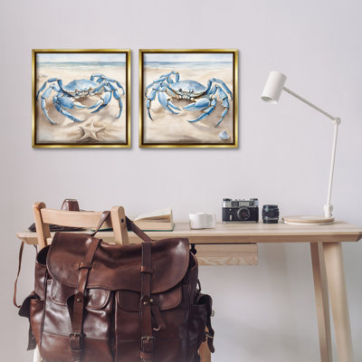 «Nautical Blue Crabs Beach», ensemble de 2 toiles flottantes encadrées par Kim Allen