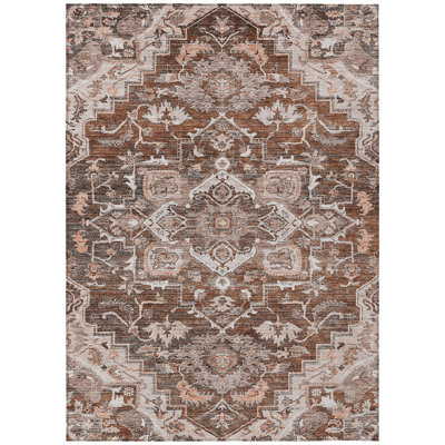 8' X 10' Terra Cotta Brown And Copper Oriental Washable Indoor Outdoor Area Rug