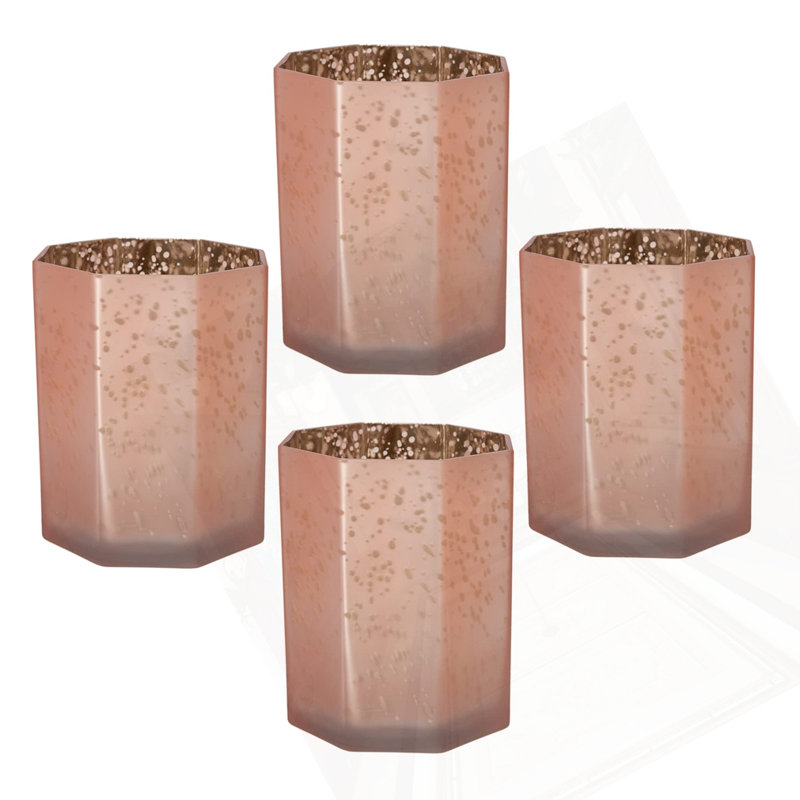 5.1X5.1X5.9" Pink Frosted Mercury Glass Octagonal Candle Holder,4 Pack, Pink