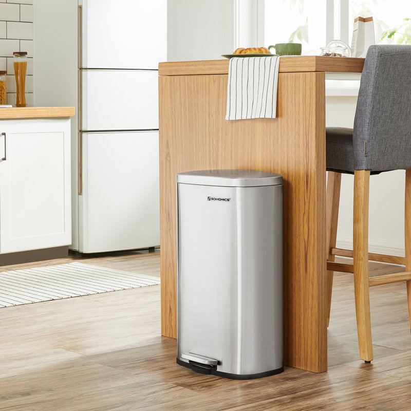 Poubelle à pédale en acier inoxydable résistante aux empreintes digitales avec poignée arrière, 13 Gal, Argent argent