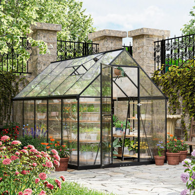 Polycarbonate Greenhouse, Large Walk-in Garden Greenhouse with Lockable Door