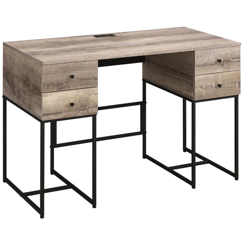 Bureau rustique en chêne et noir avec 4 espaces - Port pour commodité
