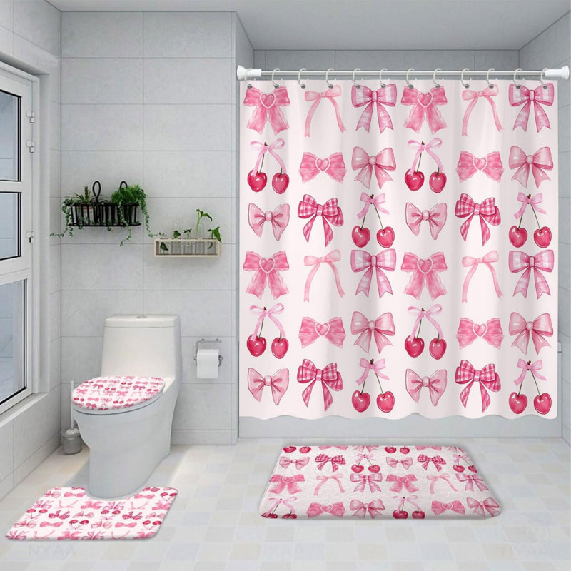 Ensemble de 4 rideaux de douche cerise