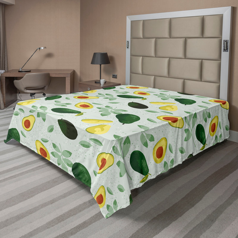 Ambesonne Flowers Flat Sheet Nostalgia Farmhouse, Green Khaki Cinnamon