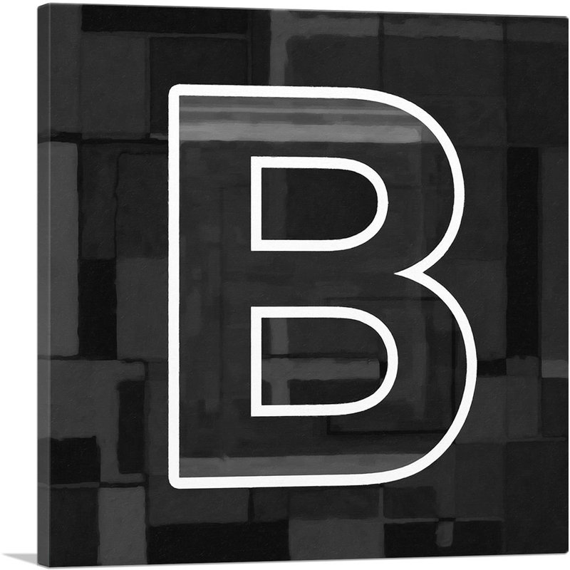 Art moderne noir et blanc, lettre B - reproduction d'art textuel sur toile tendue, H 12 po x l 12 po x P 0,75 po