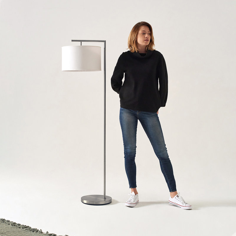 Lampe sur pied à DEL noire 60 po avec abat-jour tambour en tissu brun clair Montage Ampoule incluse, Tanné, Noir