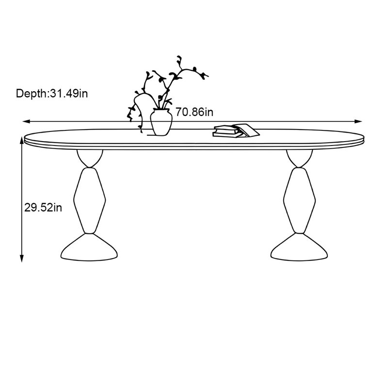 Table de salle à manger Rock, H 29,52 po x L 70,86 po x l 31,49 po