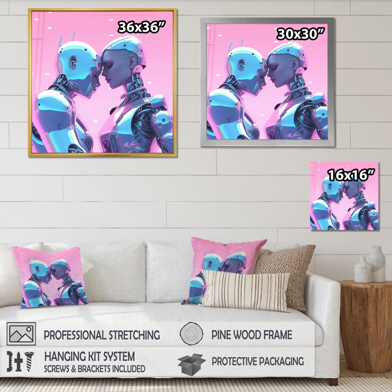 «Gorgeous Robot Couple in Love I», reproduction sur toile, H 24 po x l 24 po x P 1 po, Cadre doré à une seule photo