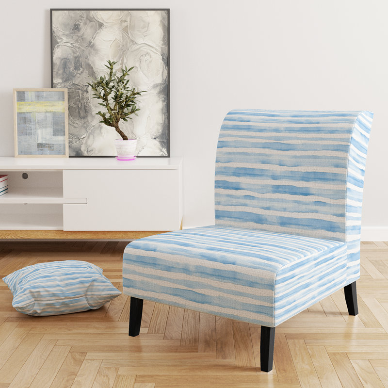 Fauteuil de chambre rayé rembourré bleu et blanc, Pantoufle sans accoudoirs