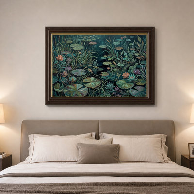 Art sur toile vert, nénuphars verts et nénuphars roses