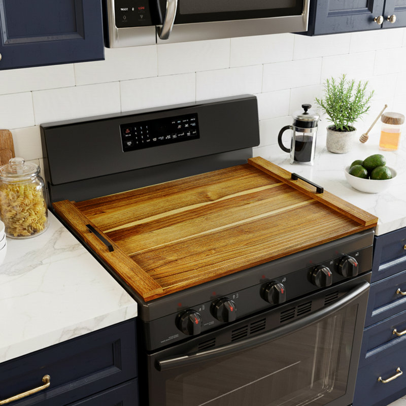 Housse de poêle à nouilles avec poignées - Plateau en bois pour brûleurs à gaz et électriques - Accessoire de décoration de four de comptoir de cuisine