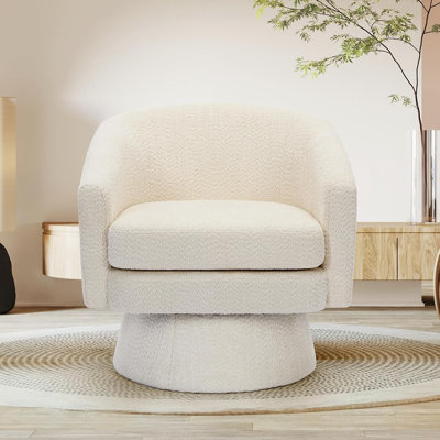 Fauteuil demi-tonneau moderne pivotant à 360 ° avec rangement caché, fauteuil d'appoint en chenille, fauteuil rond rembourré pour salon, chambre à coucher, bureau et canapé simple contemporain