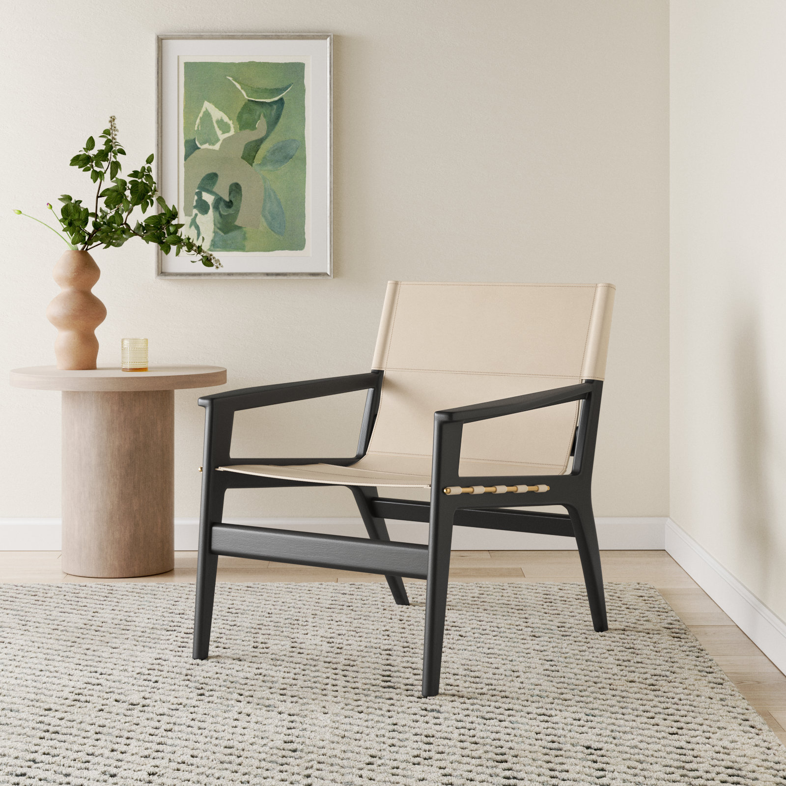 Tesso Genuine Leather Armchair, White Genuine Leather, Black