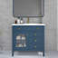 Meuble-lavabo simple 35,6 po avec lavabo et plateau en céramique, meuble-lavabo de style Mid-Century avec verre à motif et bande lumineuse à capteur de mouvement, armoire de rangement pour salle de bain avec tablette, bleu