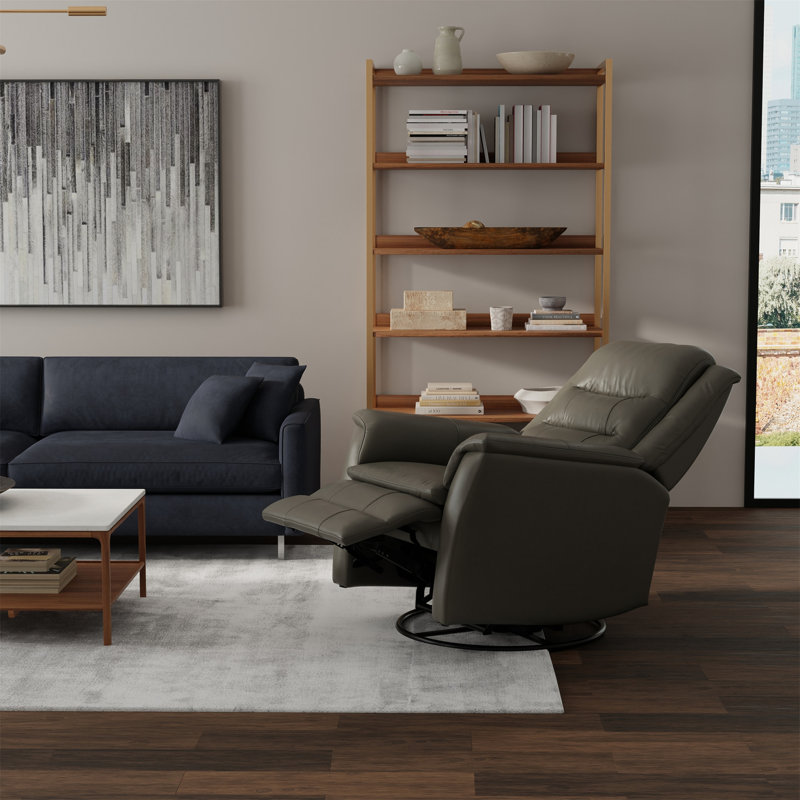 Global Home Swivel Glider Recliner With Manual Footrest In Madras, Gray