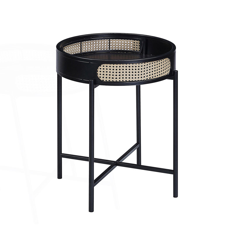 Table de bout ronde avec dessus ouvert et pieds en métal, table à boissons