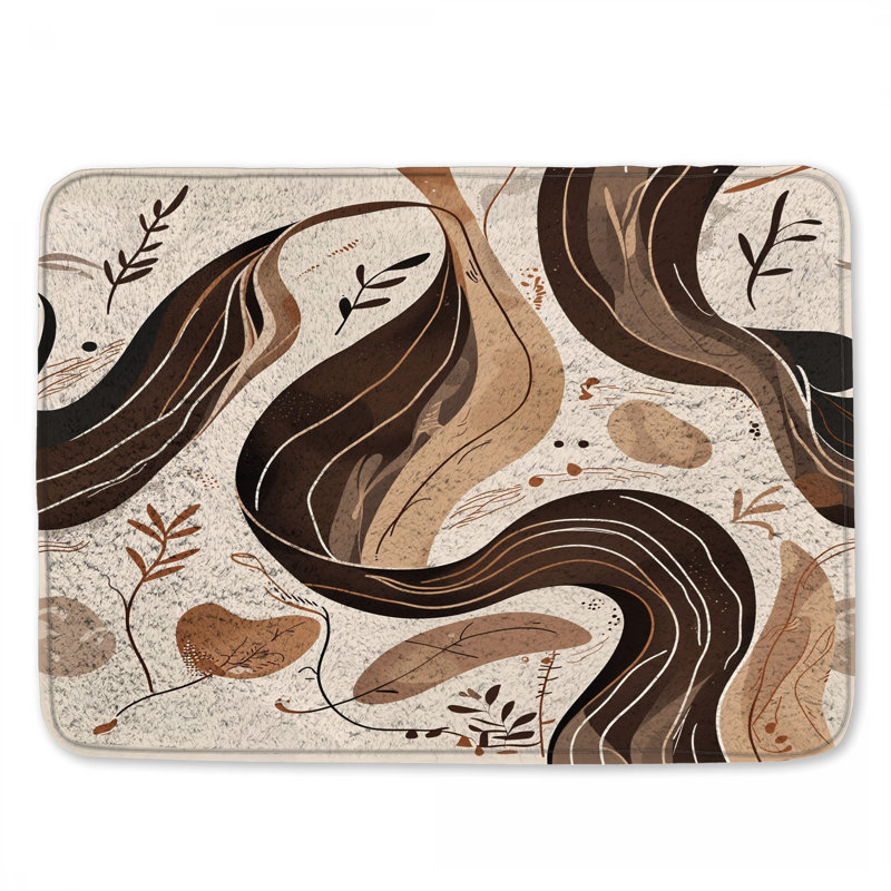 Tapis de bain abstrait à feuilles botaniques, 24in W x 17in L