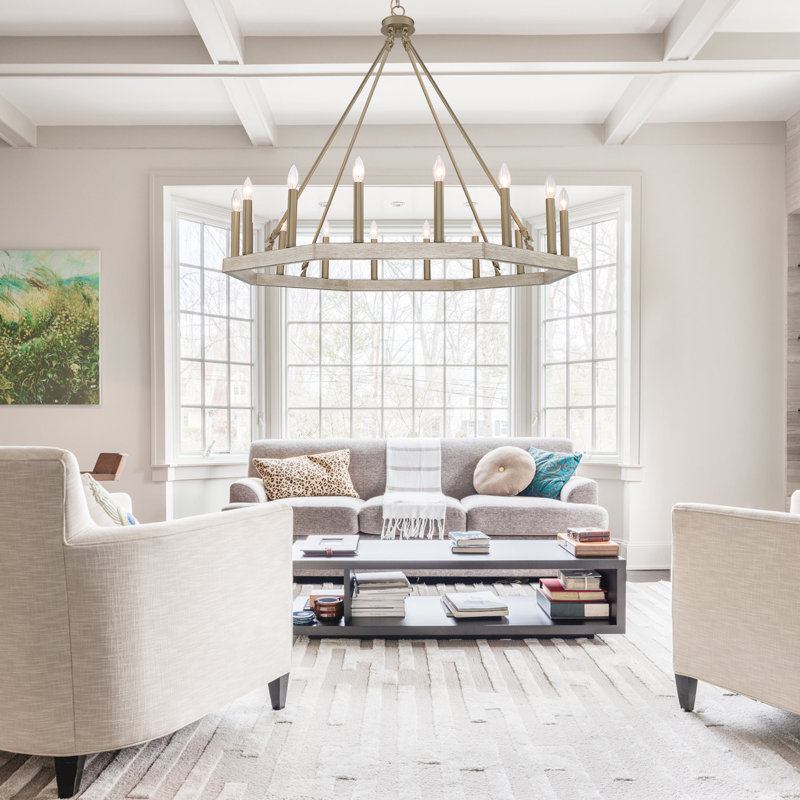 Beck 16 - Light Dimmable Chandelier, French Oak/Champagne Brass