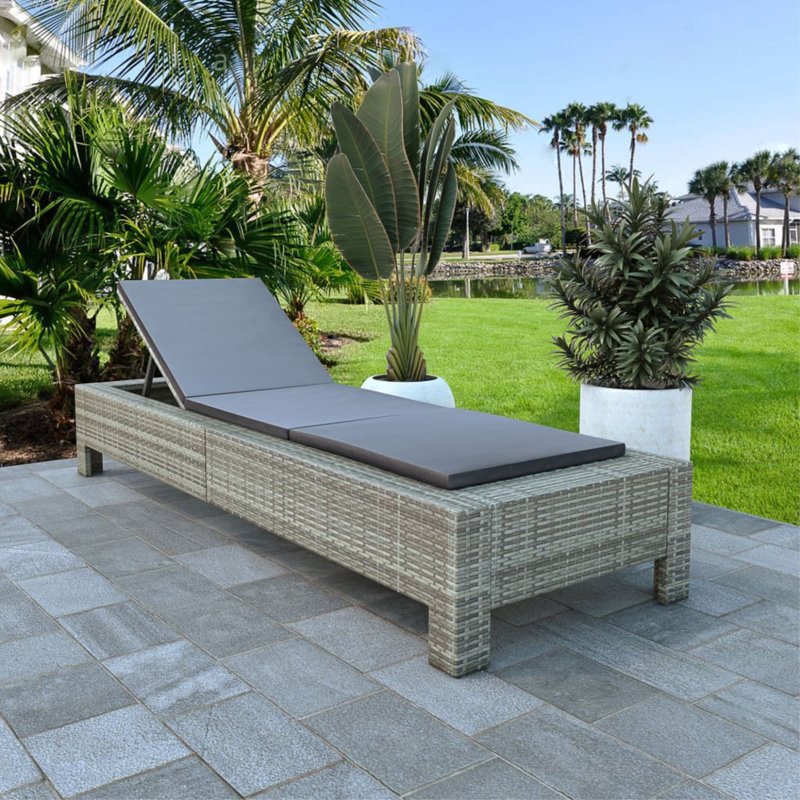 Chaise longue simple inclinable avec coussins 88 po Averelle, Gris, Gris