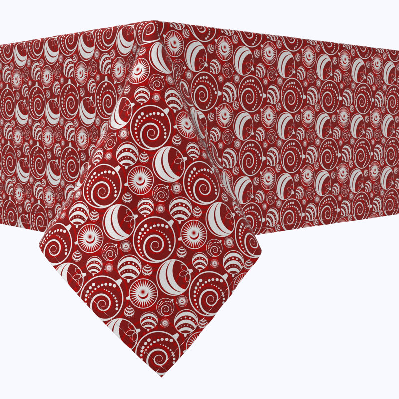 Eiji  Rectangular Tablecloth, 100% Cotton, Christmas Ornaments Allover Red, 104" x 52"