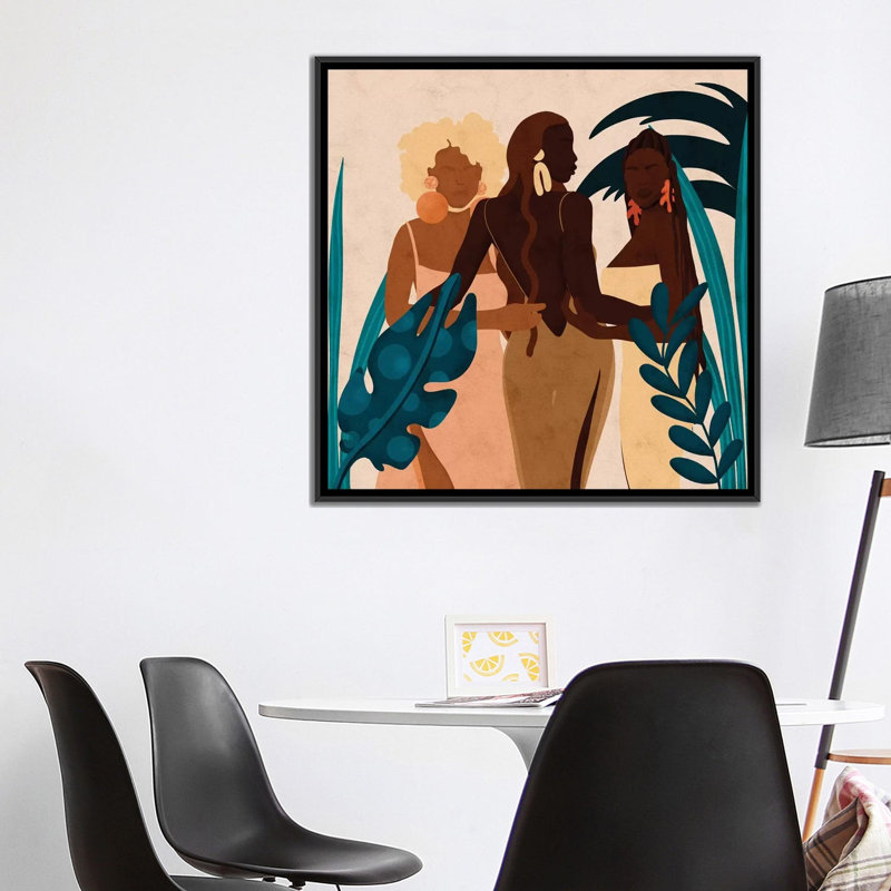 Sœurs carrées par Reyna Noriega - impression d'art graphique, H 37 po x l 37 po x P 1,5 po, Toile avec cadre noir