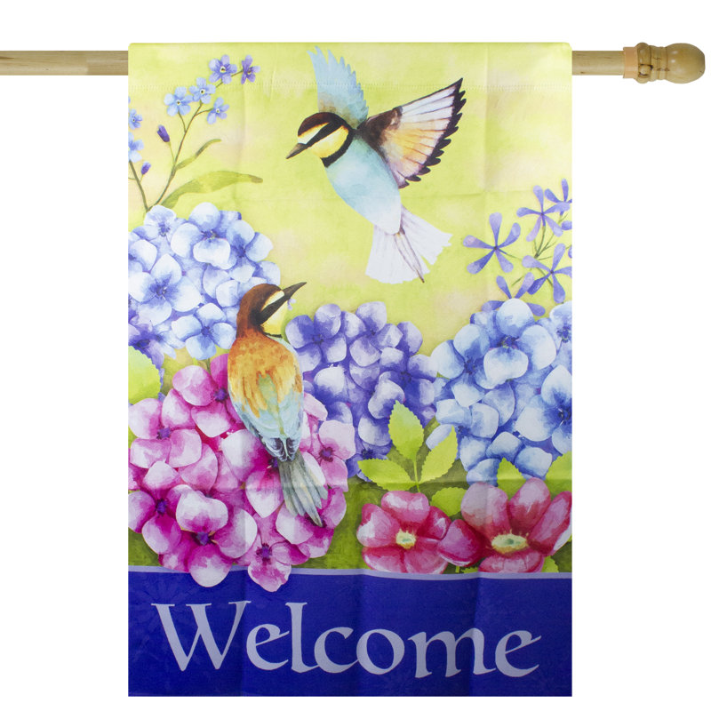 Drapeau extérieur Welcome Floral Hummingbird, H 40 po x l 28 po