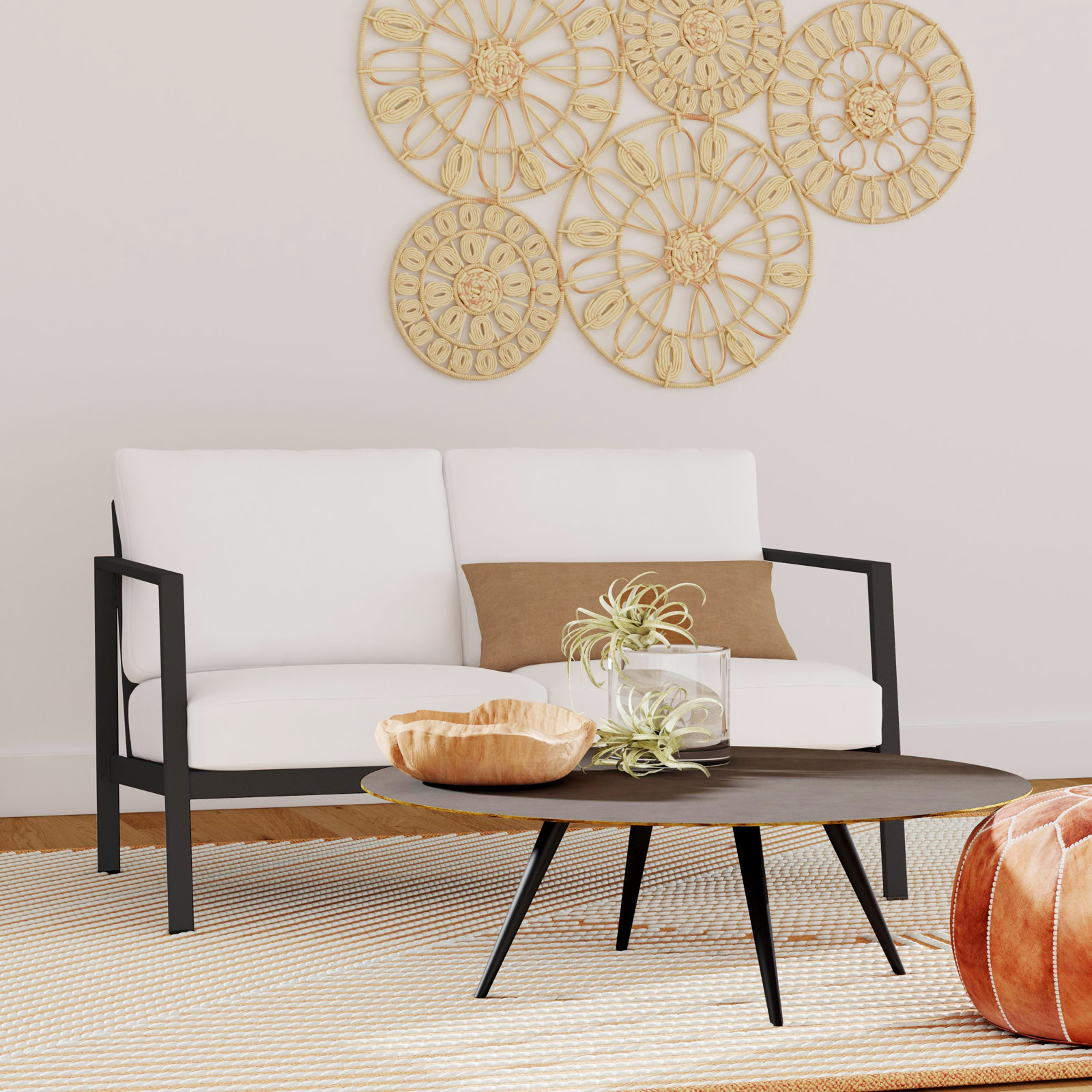 Armando 51" Sunbrella® Patio Loveseat, White Sunbrella®, Black