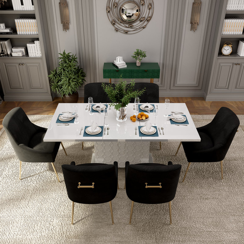 Table de salle à manger extensible pour 6 personnes Magallanes, Blanc, Noir