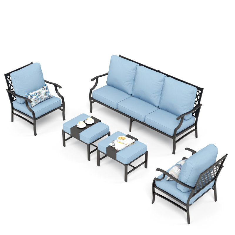 Asfand Outdoor Seating Group with Cushions, Blue, No