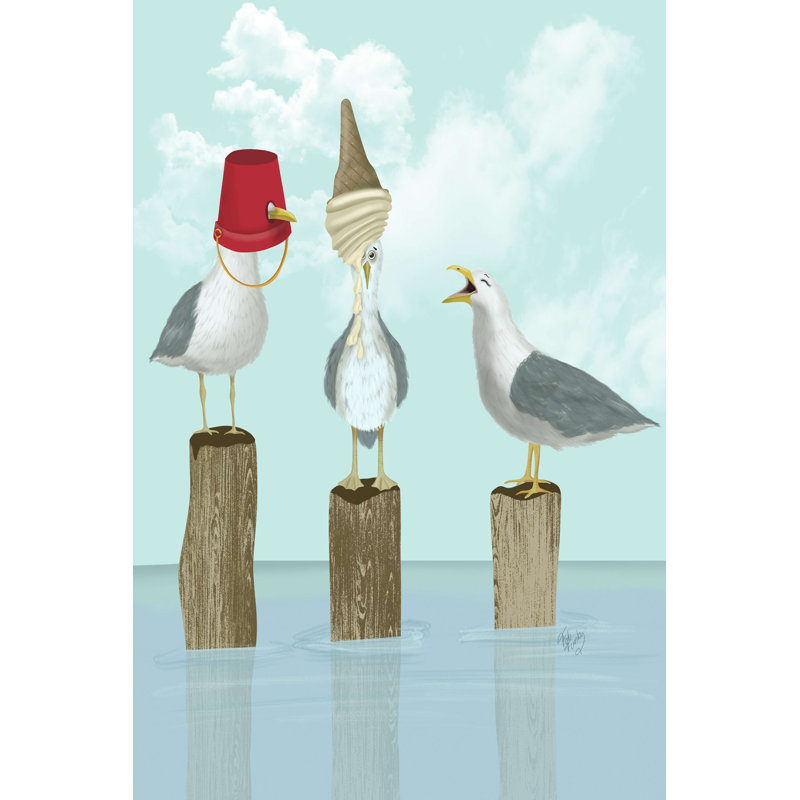 Silly Seagulls - Impression sur toile tendue, H 18 po x l 12 po