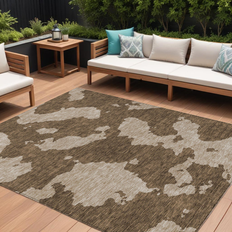 Tapis intérieur lavable abstrait 9 pi x 12 pi brun et beige