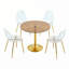 Ensemble de salle à manger 5 pièces Light Luxury avec table ronde en verre brun et 4 chaises en polyuréthane-130147598