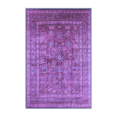 Tapis oriental oriental mauve / brun / noir 6 pi x 9 pi fabriqué à la machine