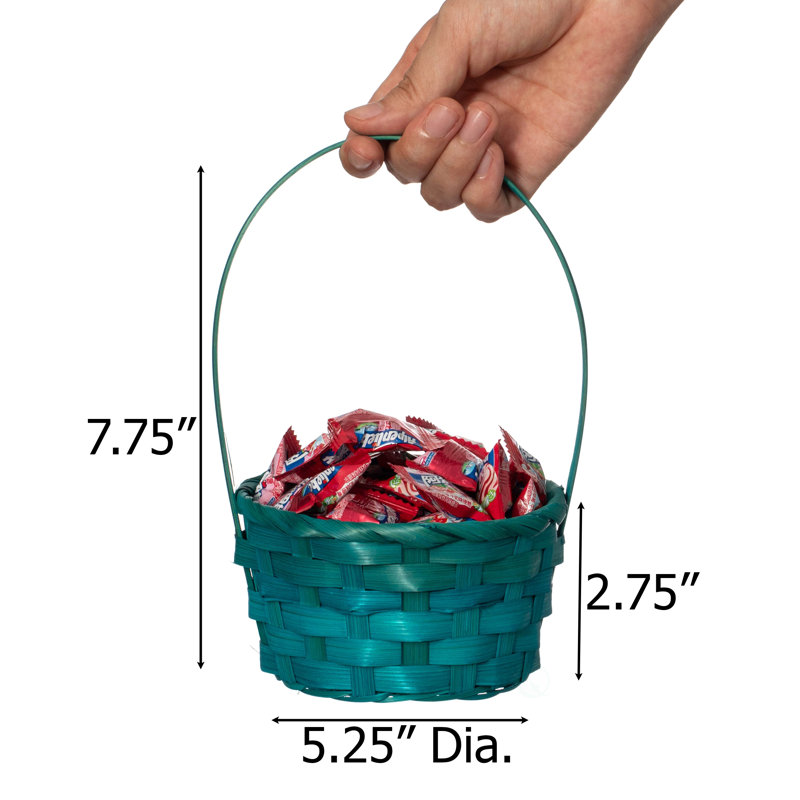 5 paniers ronds en osier de bambou de couleur assortie avec poignées - petits seaux pour la chasse aux œufs de Pâques, décorations de fête d'anniversaire, emballages-cadeaux, bonbons ou bonbons d'Halloween et paniers de bonbons