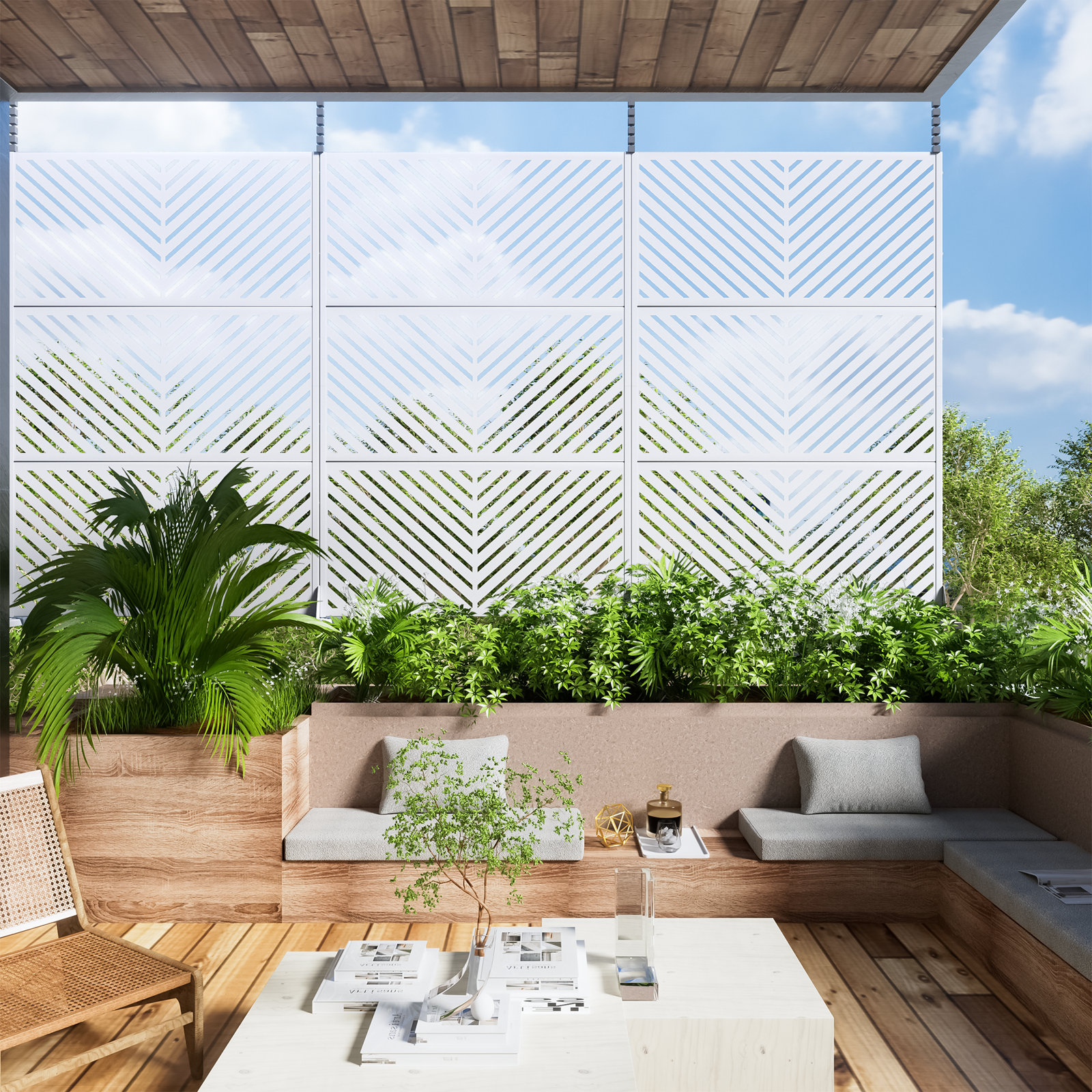 Harmon 4 ft. W Laser Cut Metal Privacy Screen, White