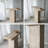 Cream Square Coffee Table with Pedestal Base