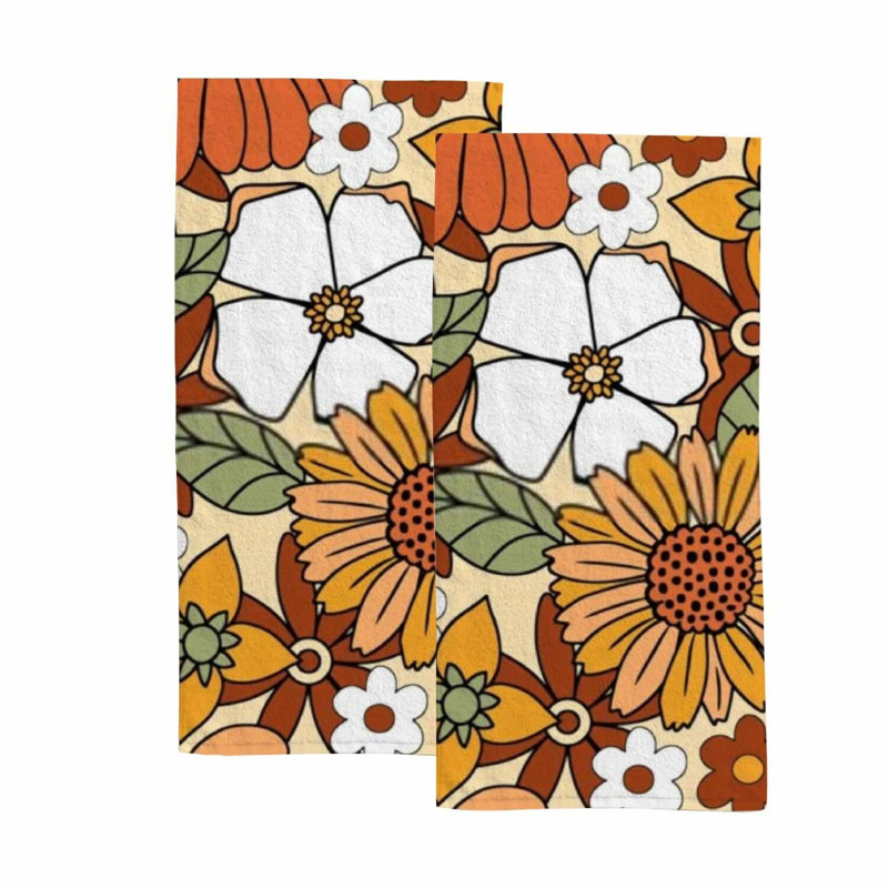 RetroBloom Absorbent Hand Towels - Soft, Durable, 70s Floral Design, 15x30 Inch, 2-Pack for Kitchen, Bath, Spa, Beach