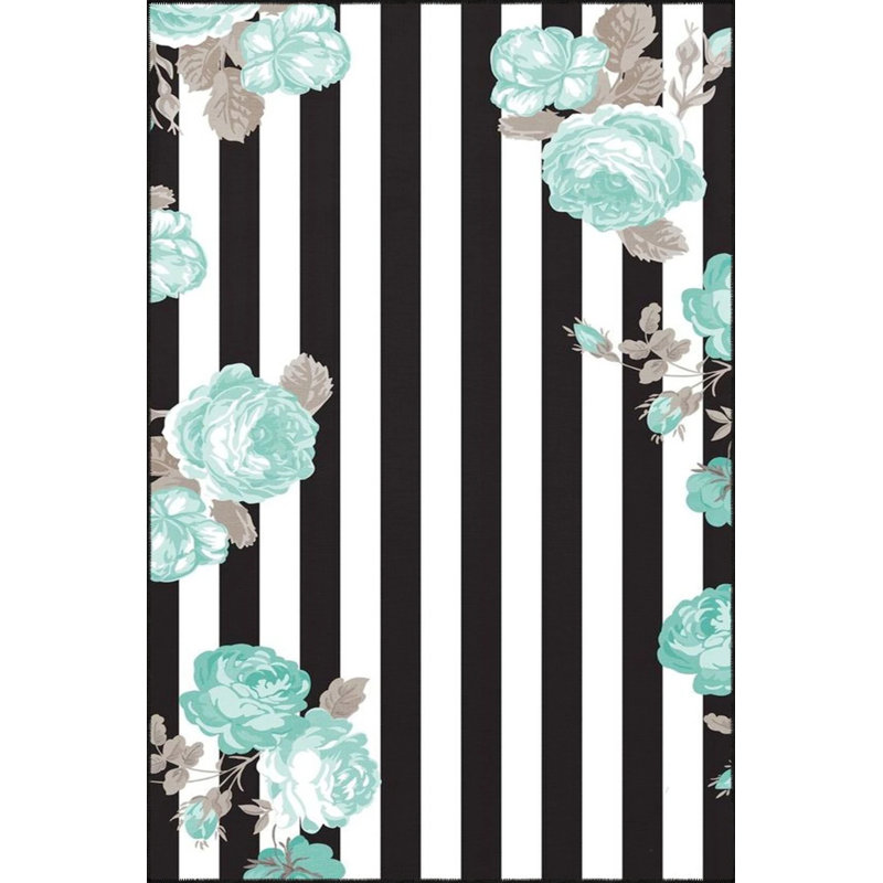 Tapis décoratif à rayures turquoise et gris, Tapis de couloir 2 pi 6 po x 9 pi 11 po