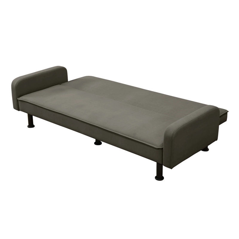 77.5" Square Arm Futon Sofa Bed Upholstered 3 Seat Couch For Home Office, Flannel, Brown, Dark Gray Suede