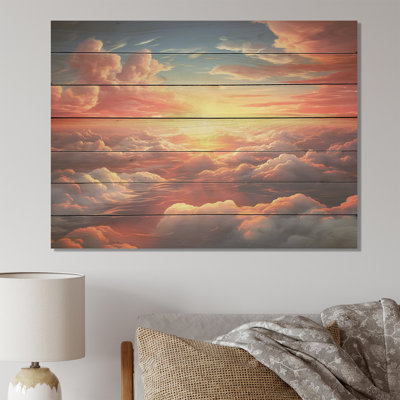 Yellow And Pink Sunset In The Sky I - Sky On Wood Print