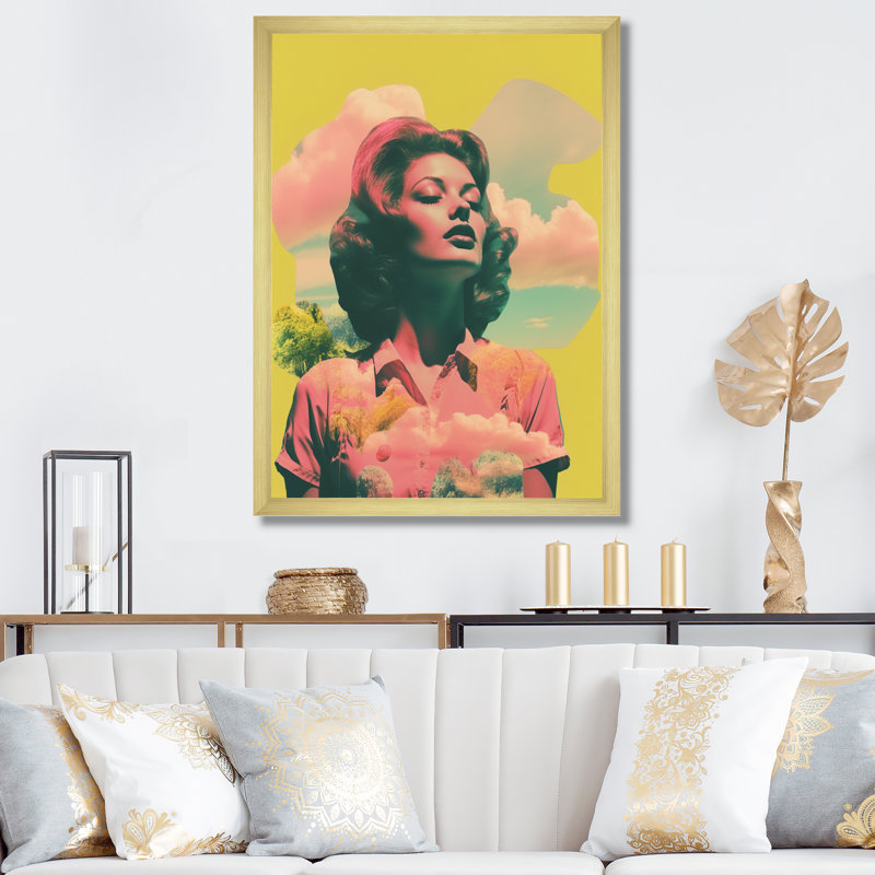 «Vintage Woman Portrait Iconic», impression sur toile, Encadrement doré, H 32 po x l 16 po x P 1 po