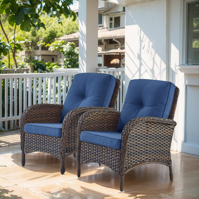 Chaise d'extérieur en osier avec coussins Braxleigh (ensemble de 2), Brun, Gris