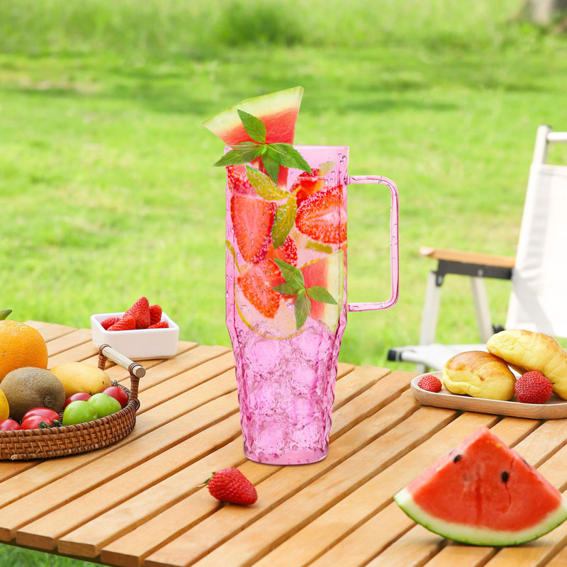 40 oz Borosilicate Diamond Pattern Burkhalter Cup With Handle And Straw, Pink